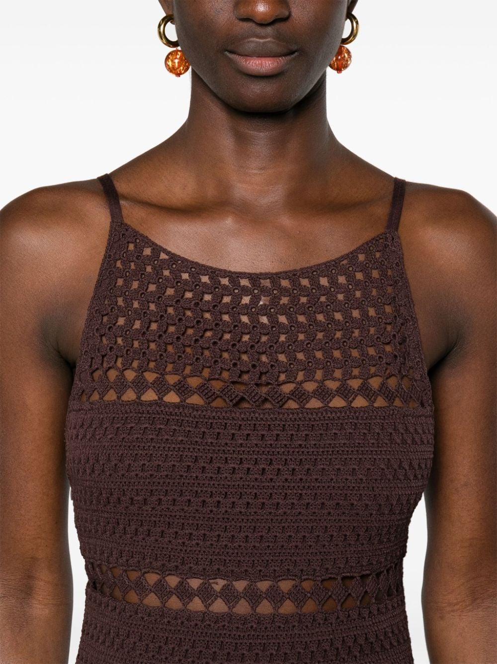 Shop Claudie Pierlot Halterneck Crochet Midi Dress In Brown