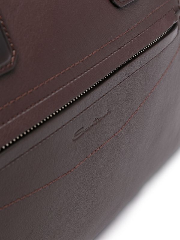 Santoni logo debossed Leather Laptop Bag Farfetch