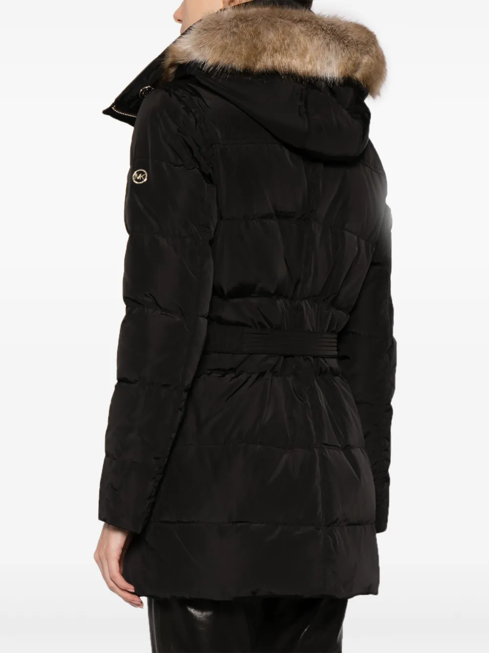 Shop Michael Michael Kors Belted Puffer Coat In Black