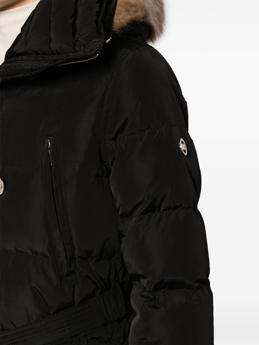 Shop Michael Michael Kors Belted Puffer Coat In Black