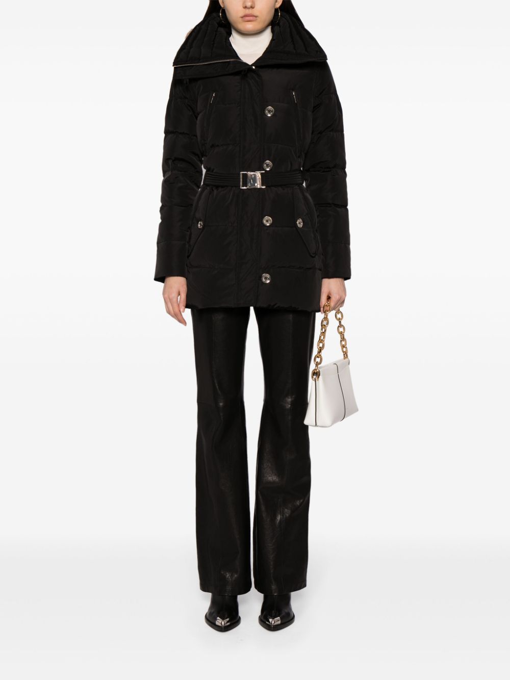 Shop Michael Michael Kors Belted Puffer Coat In Black