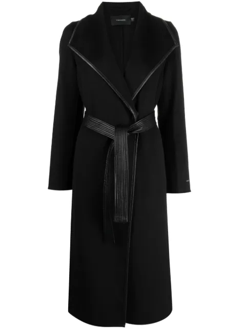 Tahari faux leather-trim belted coat 