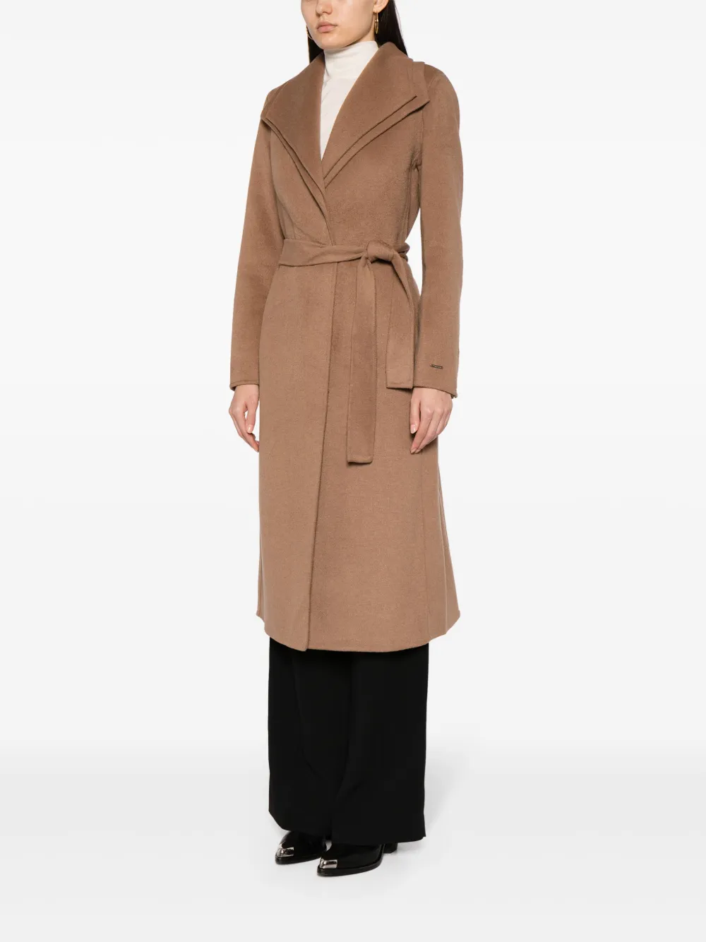 Wrap-Design Belted Maxi Coat