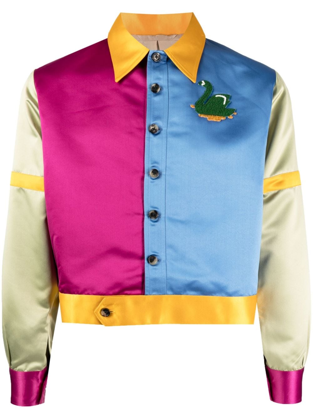 Bode Semestral Colour-block Satin Bomber Jacket In Multicolour