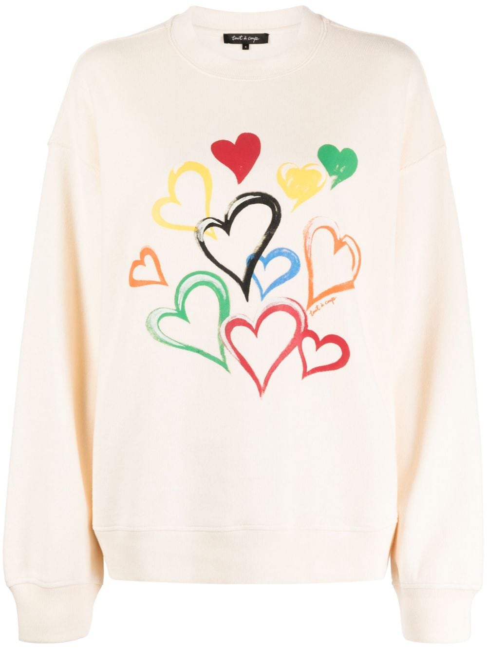 Tout A Coup Heart-print Cotton-blend Sweatshirt In Neutrals