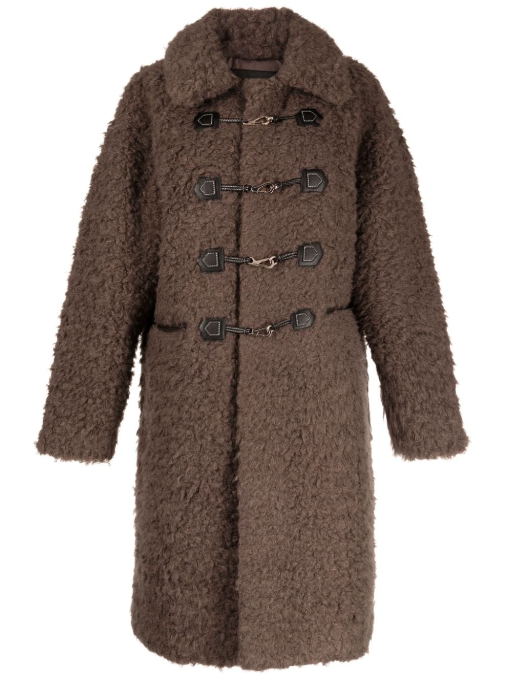 Tout A Coup Hook-fastening Shearling Coat In Braun