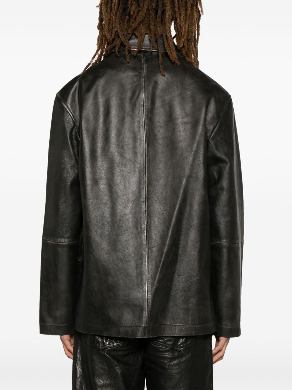 Shop Diesel L-stoller-treat Leather Jacket In Black