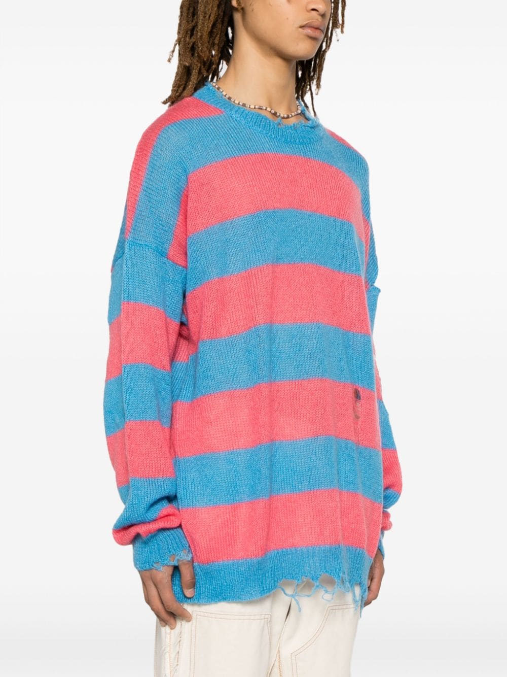 Shop Members Of The Rage Distressed Striped Jumper In Blue
