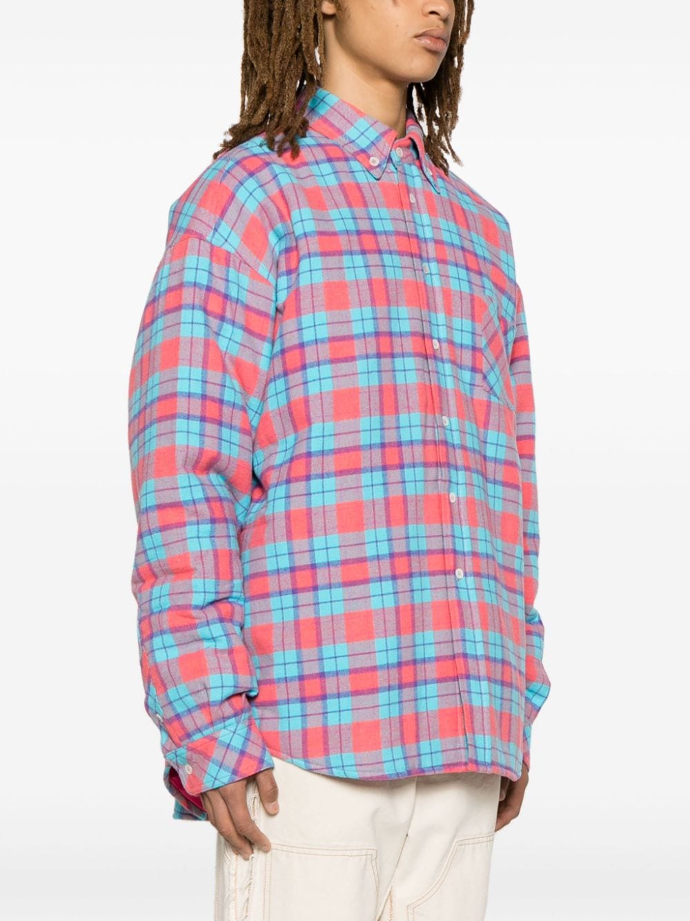 Shop Members Of The Rage Plaid-check Padded Shirt In Blue