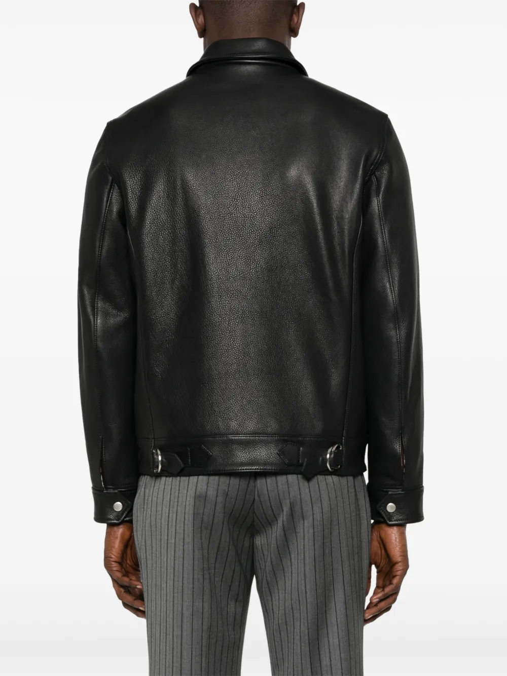 Shop Fursac Long-sleeve Leather Jacket In 黑色