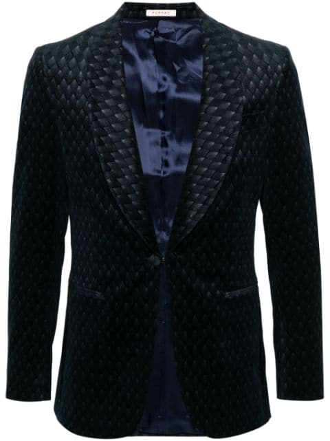 geometric-jacquard velvet tuxedo jacket