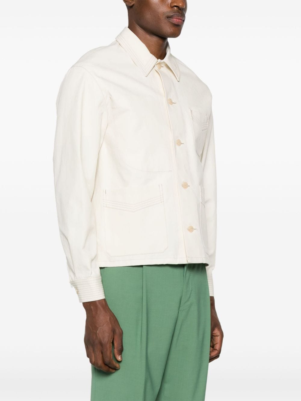 Shop Fursac Contrast-stitching Shirt Jacket In Neutrals