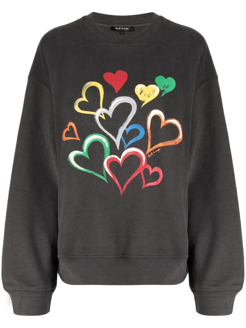 Tout A Coup Heart-print Cotton-blend Sweatshirt In Grey