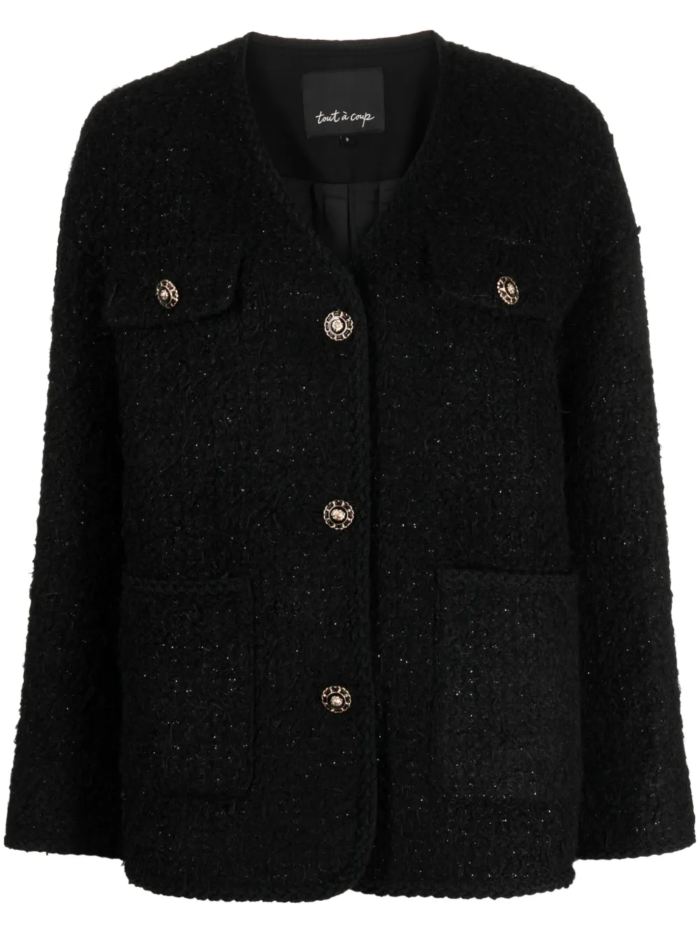 Tout A Coup Tweed Button-up Jacket In Schwarz