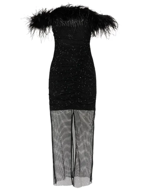 Self-Portrait feather-trim off-shoulder dress