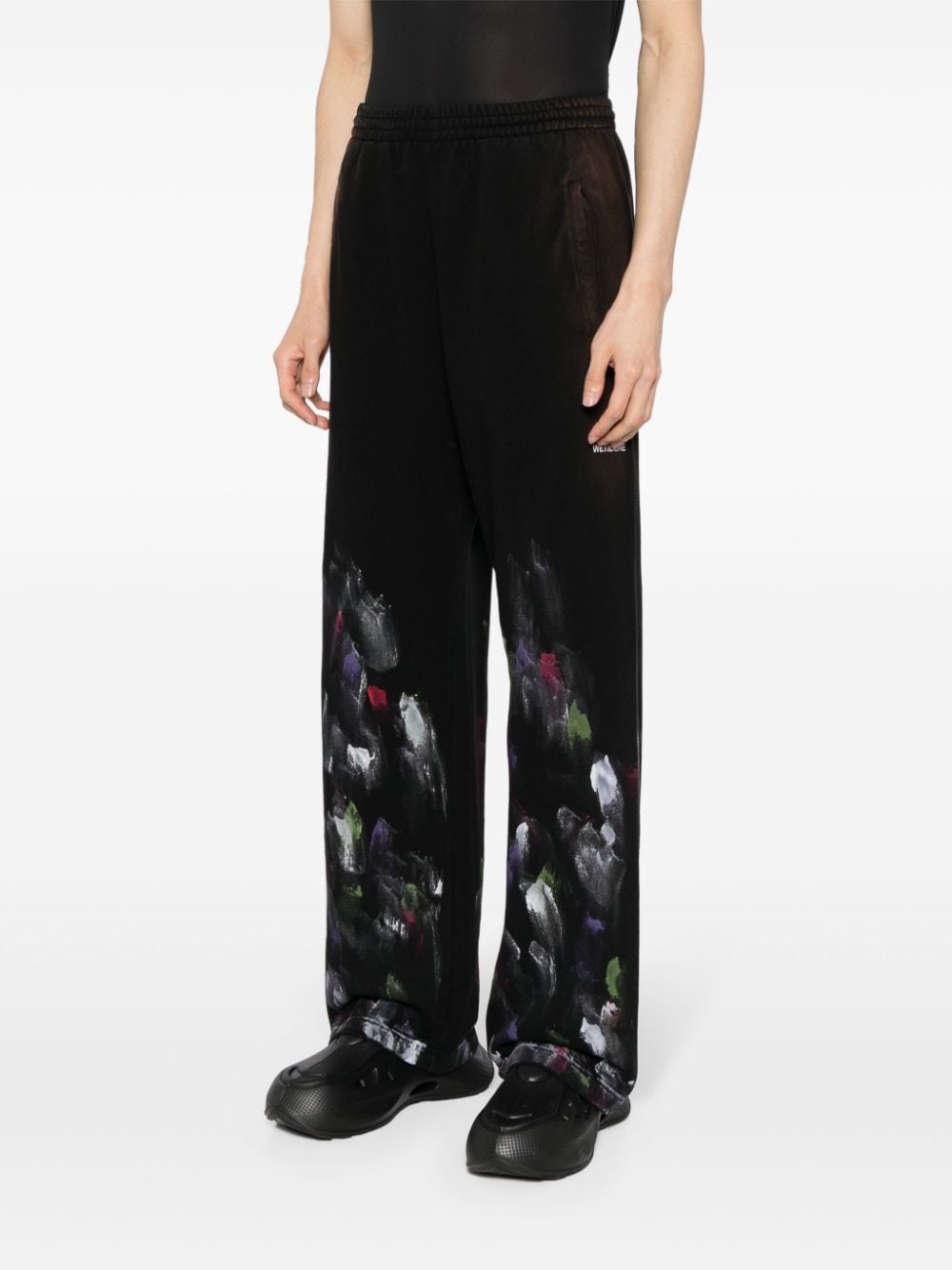 Shop We11 Done Painterly-print Cotton Track Pants In Black