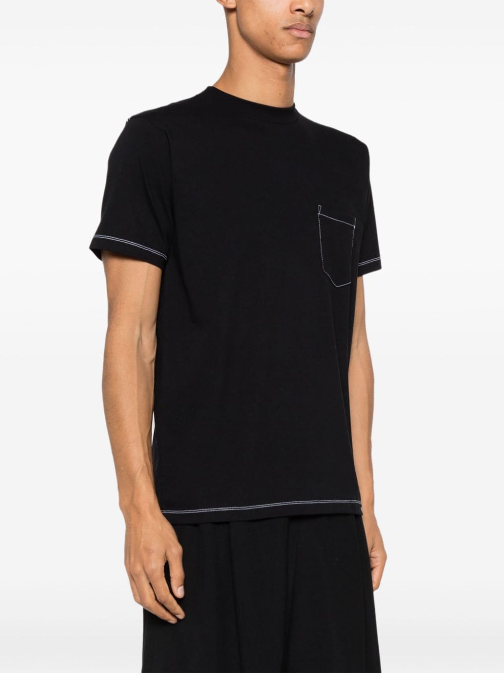 Shop Fursac Contrast-stitching Cotton T-shirt In Black