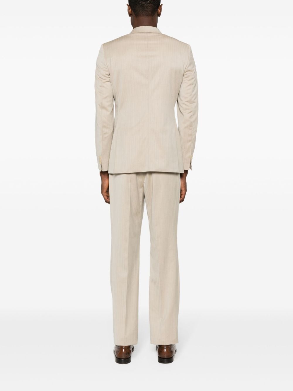 Shop Fursac Double-breasted Striped Wool Suit In Nude