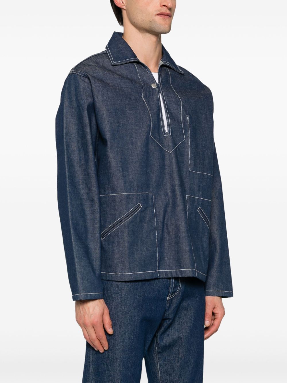 Shop Fursac Contrast-stitching Denim Jacket In Blau