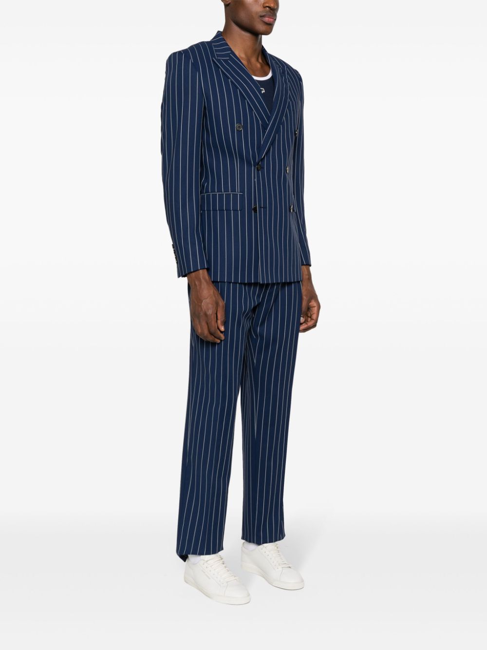 Shop Fursac Double-breasted Striped Wool Suit In Blau