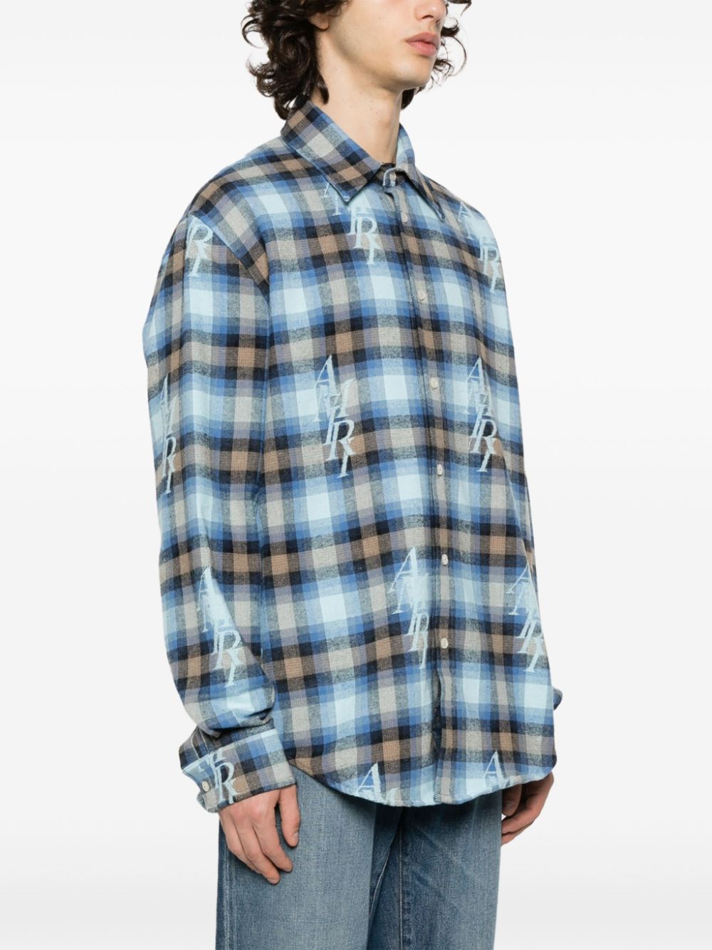 Shop Amiri Plaid Flannel Shirt In Blue