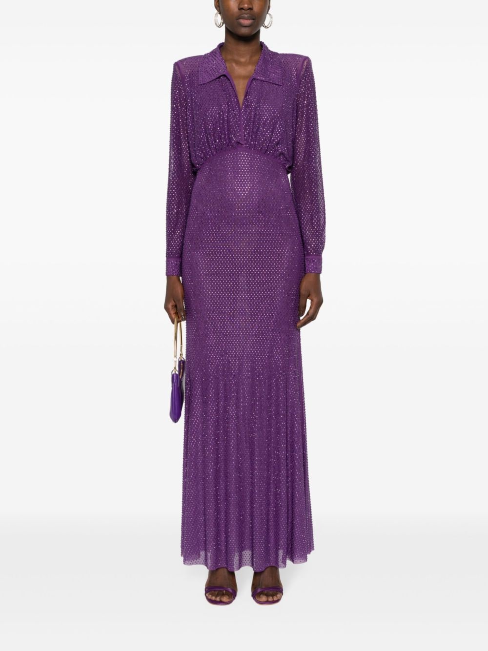 Shop Self-portrait Rhinestone-embellished Maxi Dress In Purple