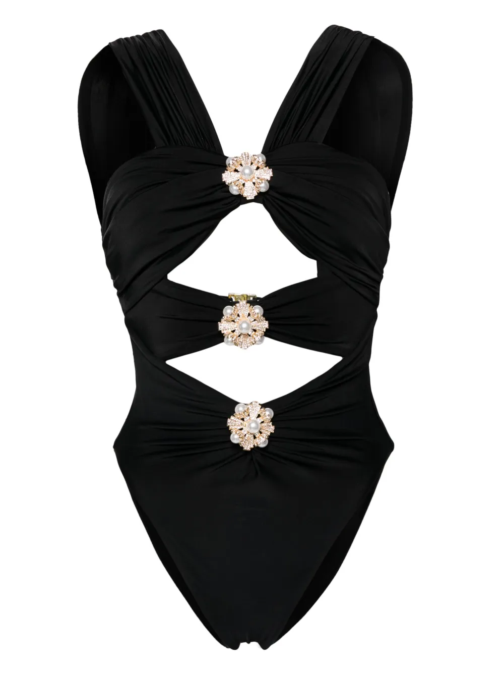 Self-Portrait rhinestone-embellishment cut-out swimsuit – Black