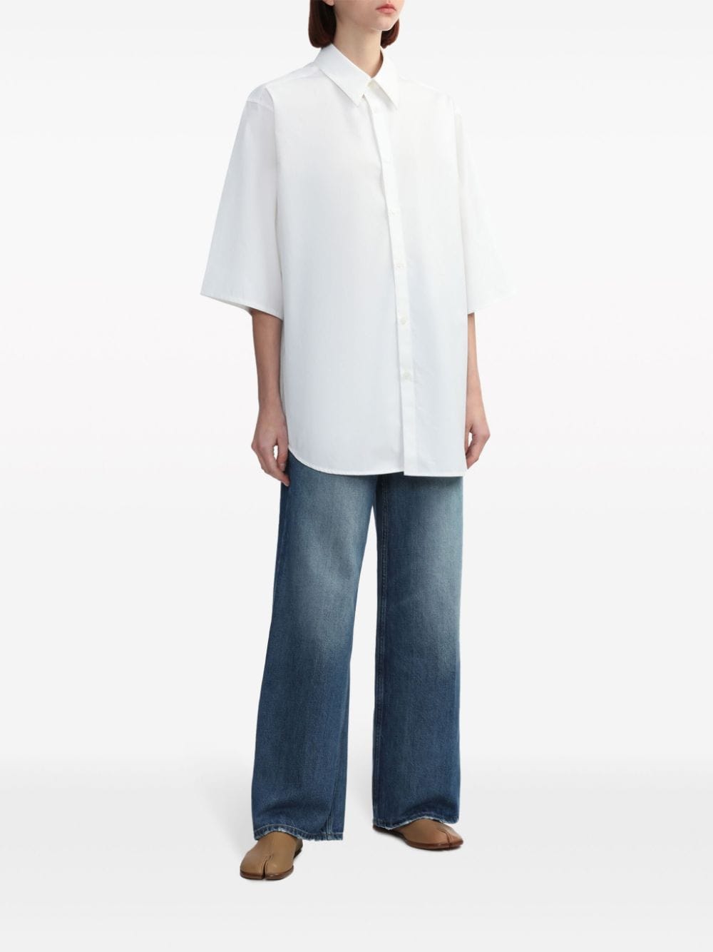 Shop We11 Done Wide-sleeve Cotton Shirt In Weiss