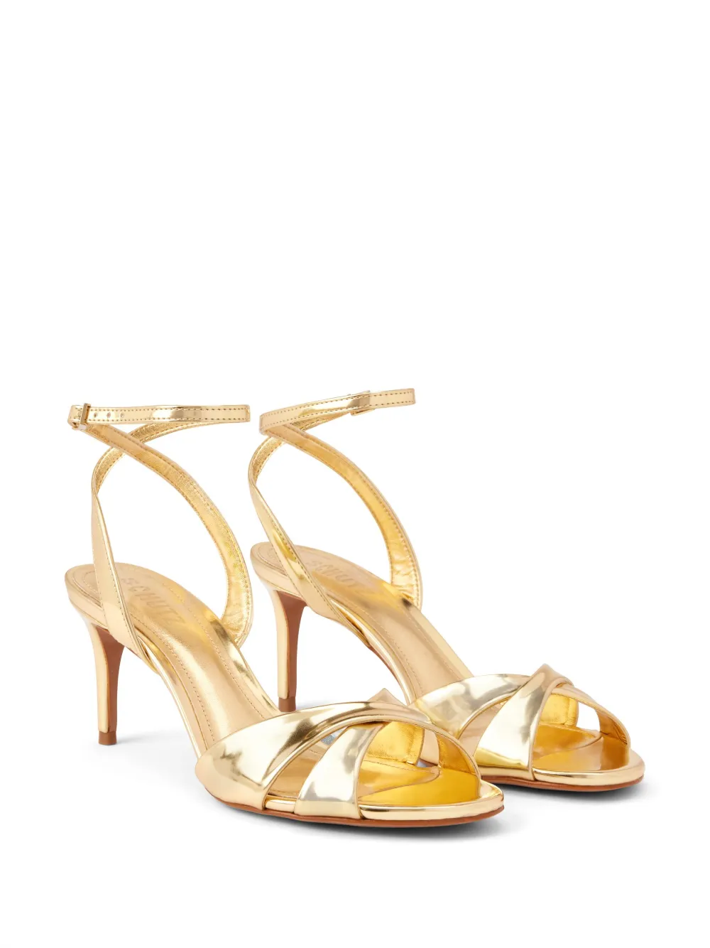 Shop Schutz Hilda 80mm Patent Leather Sandals In Gold