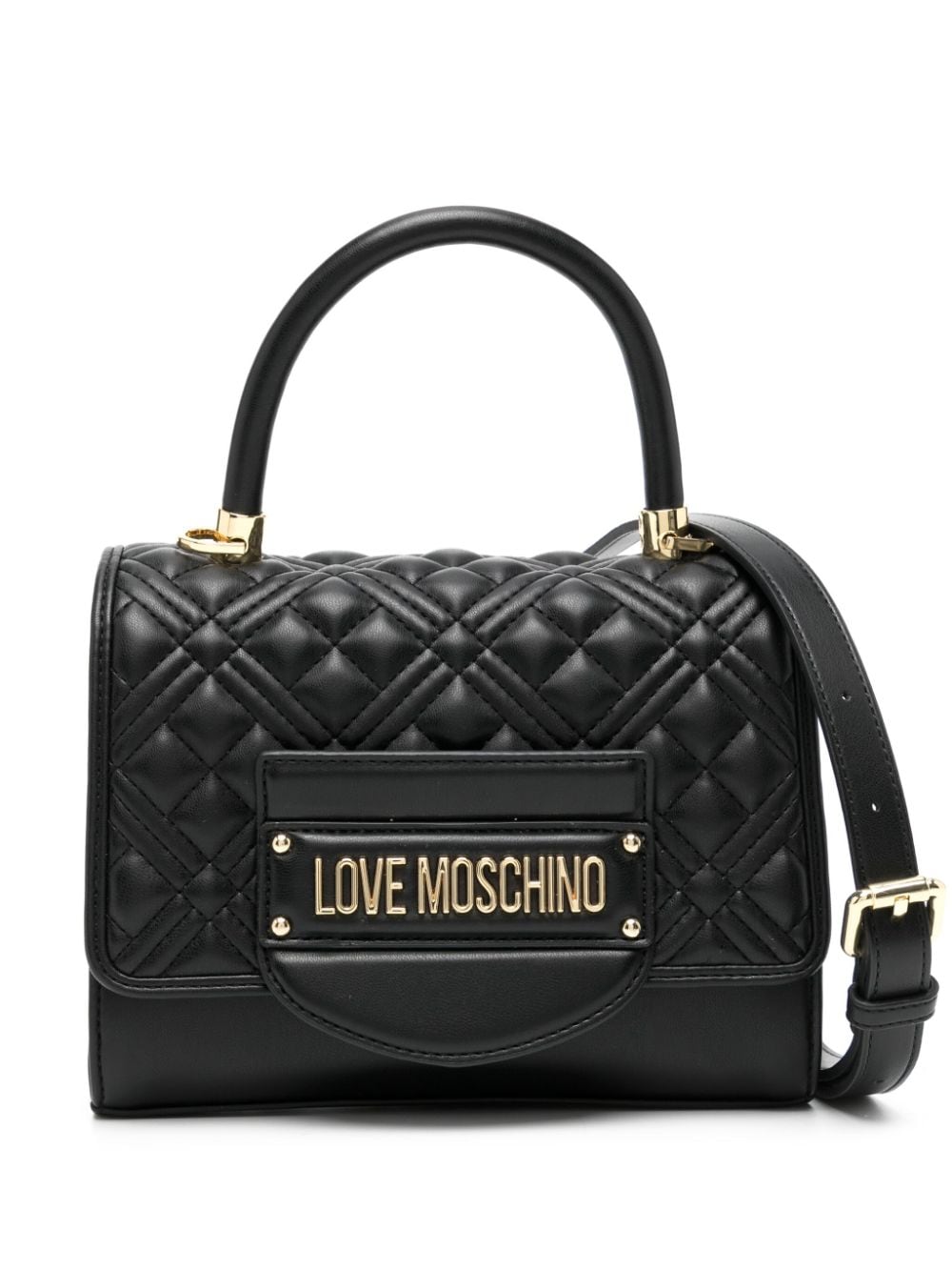 Love Moschino Logo-plaque Quilted Crossbody Bag In Black