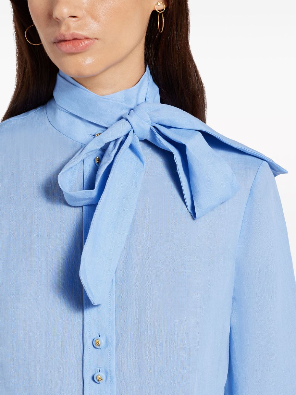Shop Zimmermann Pussy-bow Ramie Blouse In Blue