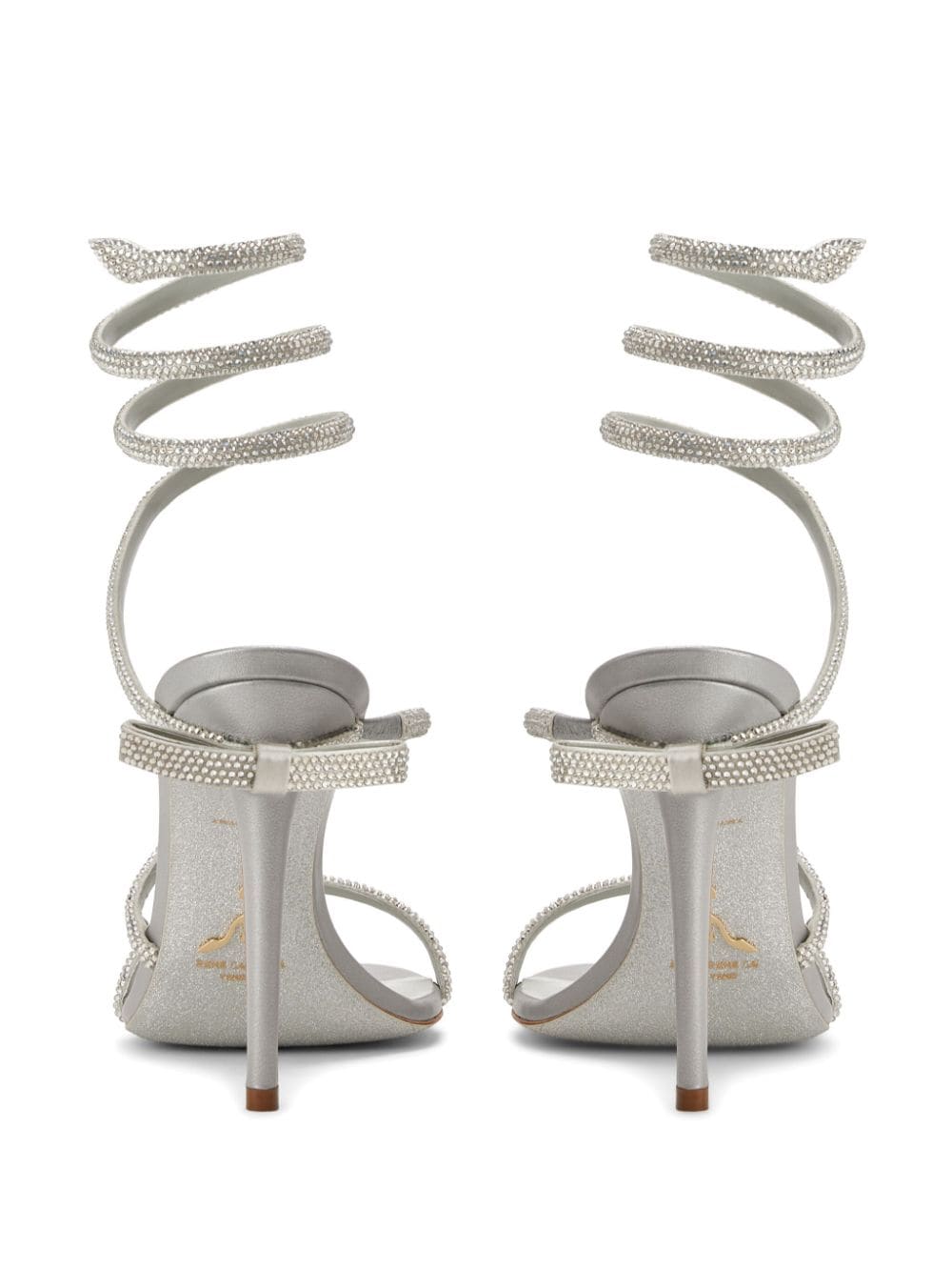 Shop René Caovilla Crystal-embellished Wraparound Sandals In Silber