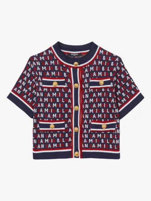 Balmain Kids logo-jacquard short-sleeve cardigan