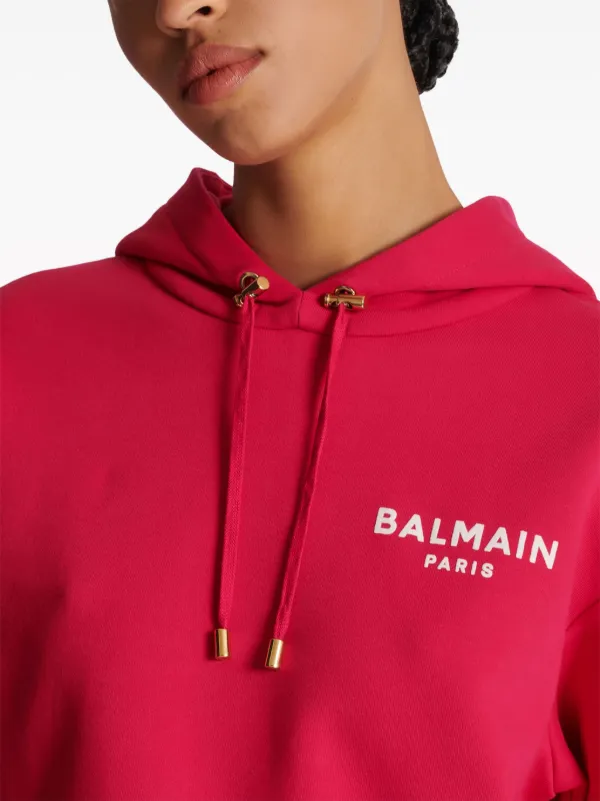 【関税込み】Balmain ピンク ロゴプリント フーディ Balmain Paris プリント フーディー - Men | BALMAIN