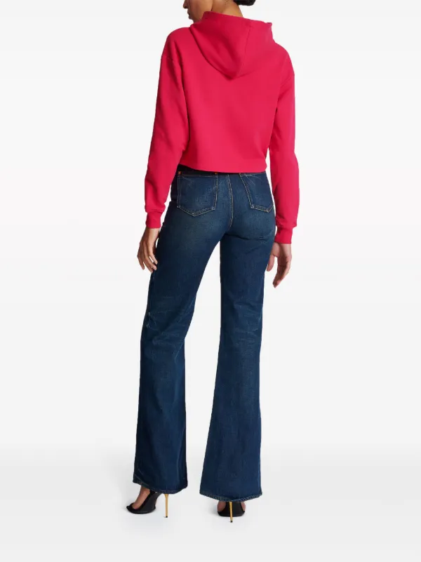 Balmain logo-flocked Cropped Hoodie Pink FARFETCH EG