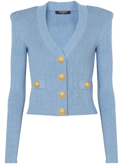 Balmain ribbed-knit V-neck cardigan
