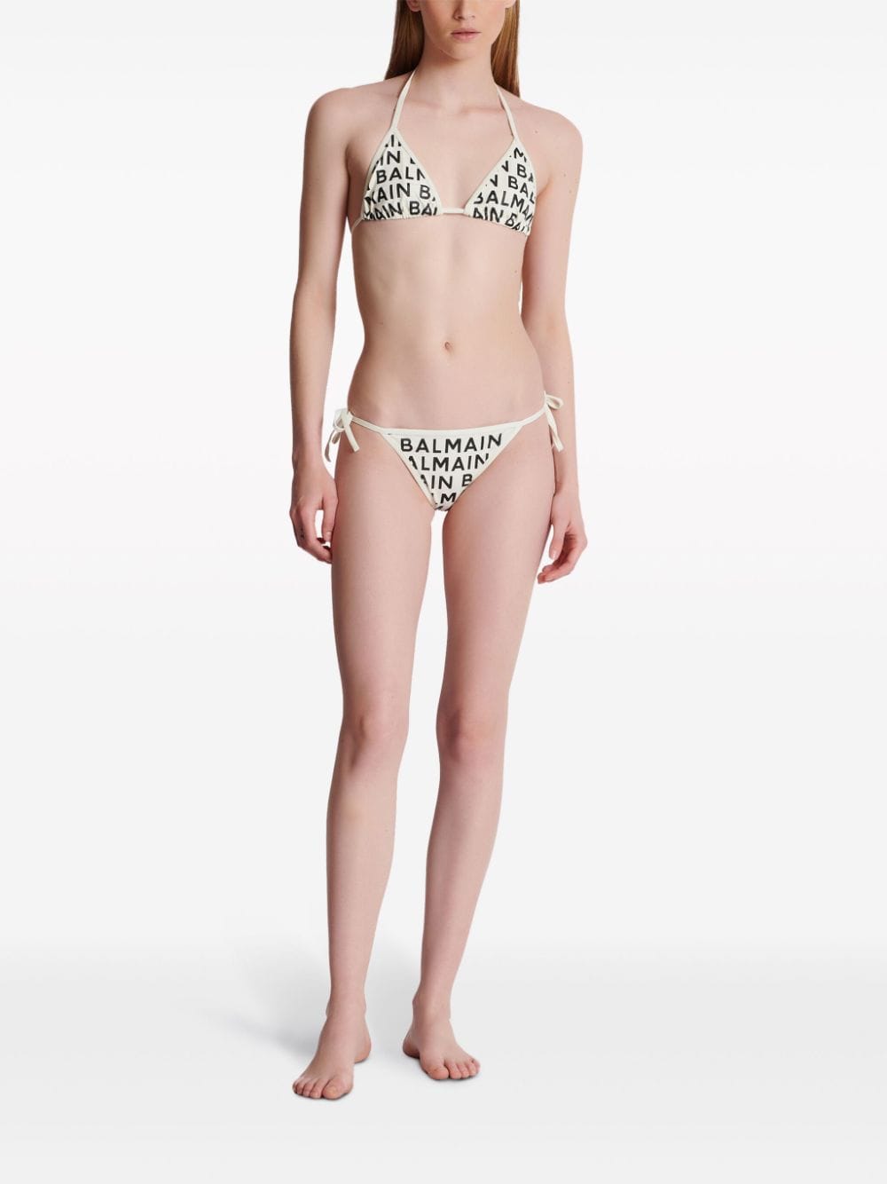 Shop Balmain Logo-print Triangle Bikini Set In White