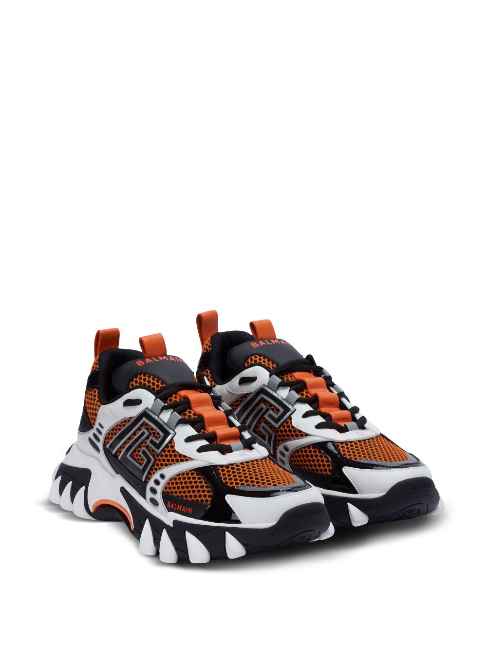 Shop Balmain B-east Pb Panelled Sneakers In Orange