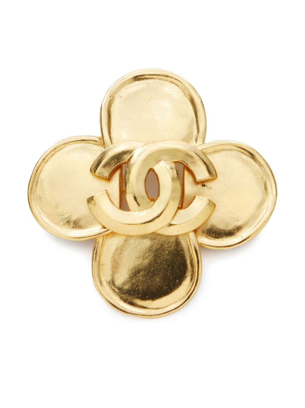 Pre-owned Chanel 1996 Cc Lucky Clover Brooch In Gold
