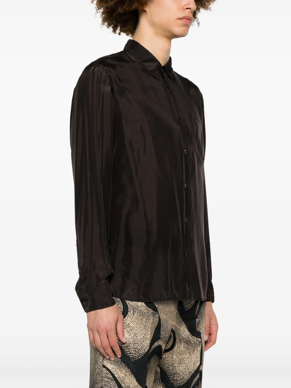 Shop Dries Van Noten Overdyed Silk Shirt In Black