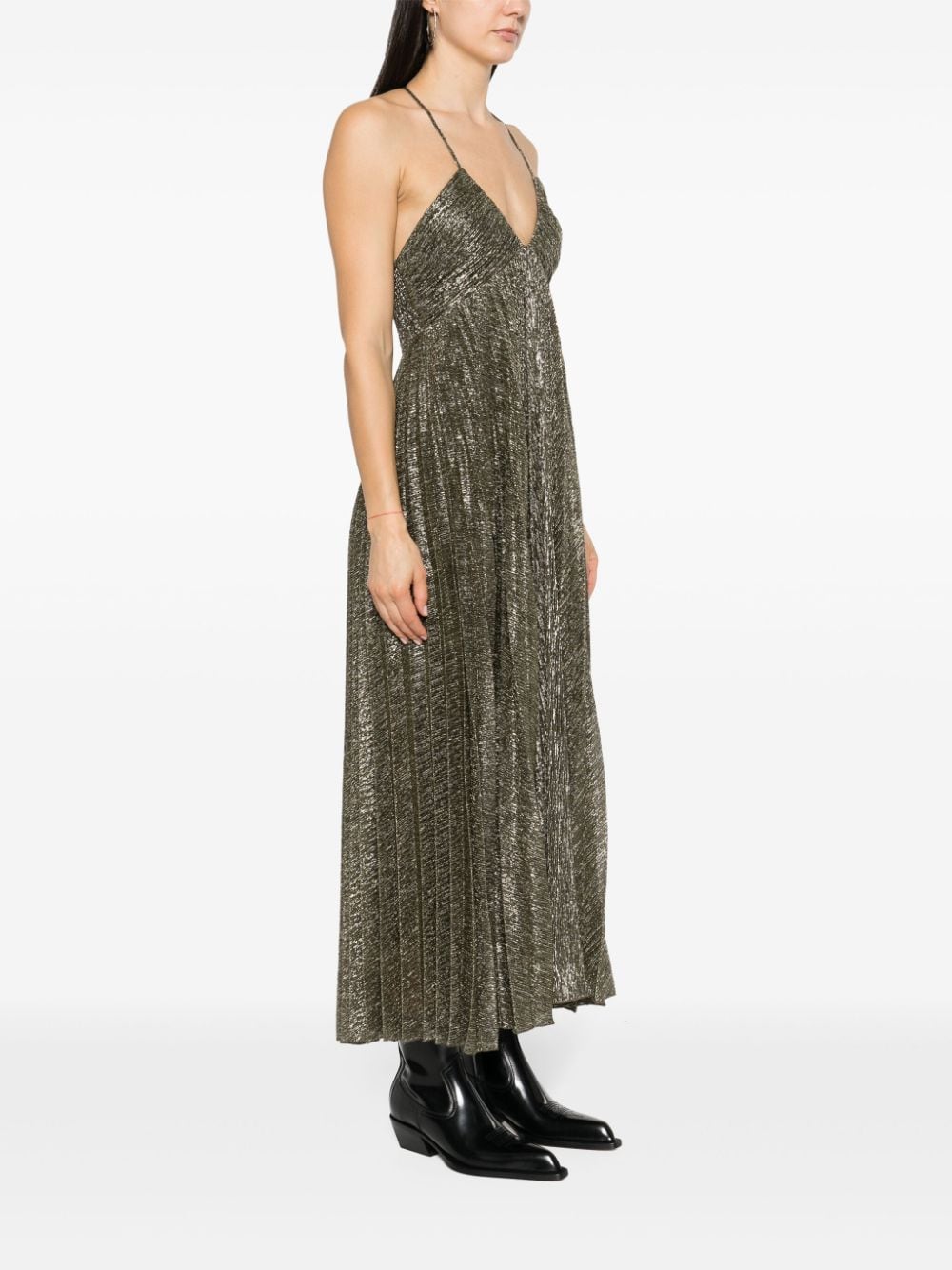 A.L.C. Geplooide jurk met halternek en lamé-effect Goud