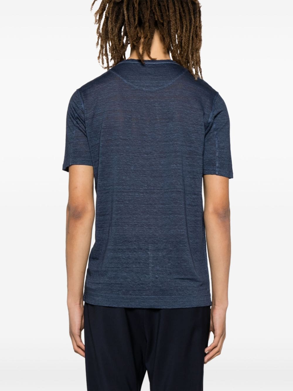 Shop 120% Lino Round-neck Linen T-shirt In Blue