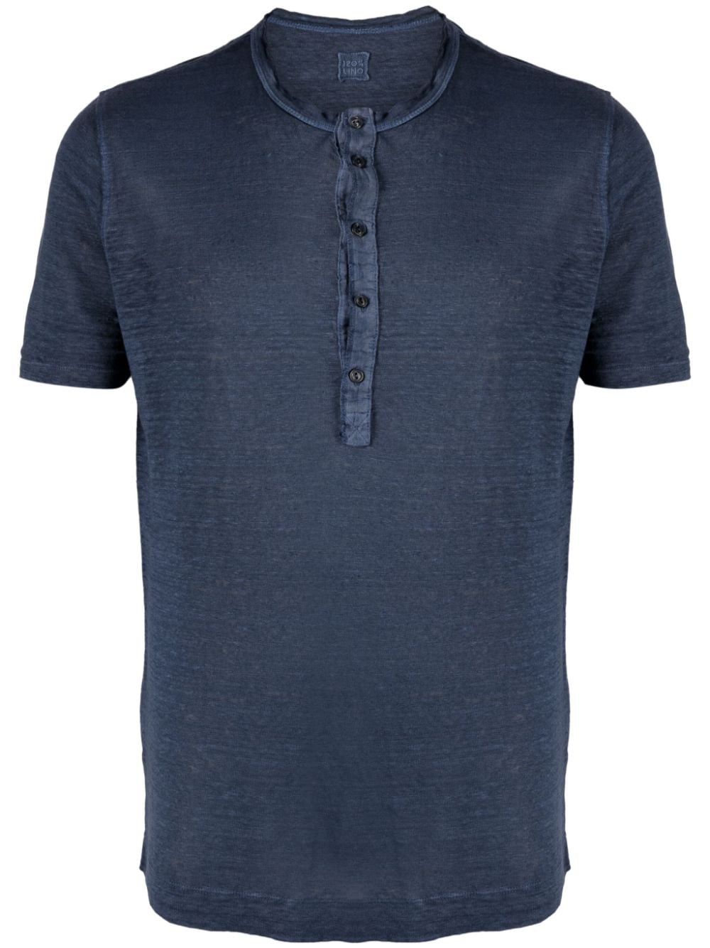 120% Lino Round-neck Linen T-shirt In Blue