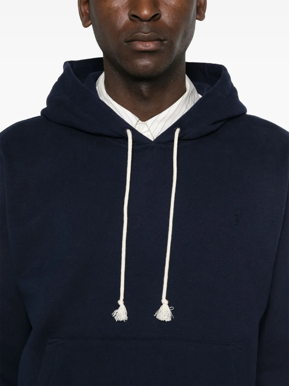 Saint Laurent Katoenen hoodie met Cassandre-borduurwerk Blauw