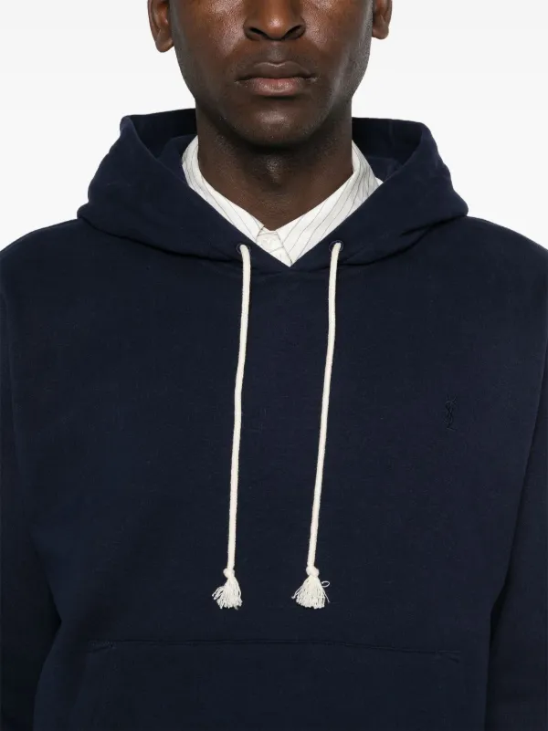 Saint Laurent Cassandre-embroidered Cotton Hoodie | Blue