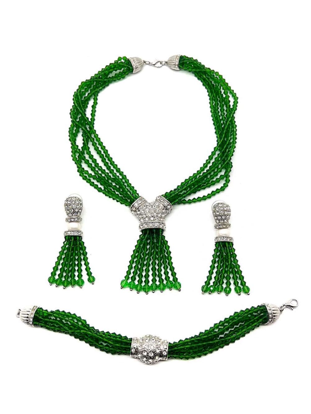 Jennifer Gibson Jewellery 1990s pre-owned Torsade necklace, earrings and bracelet set - Verde