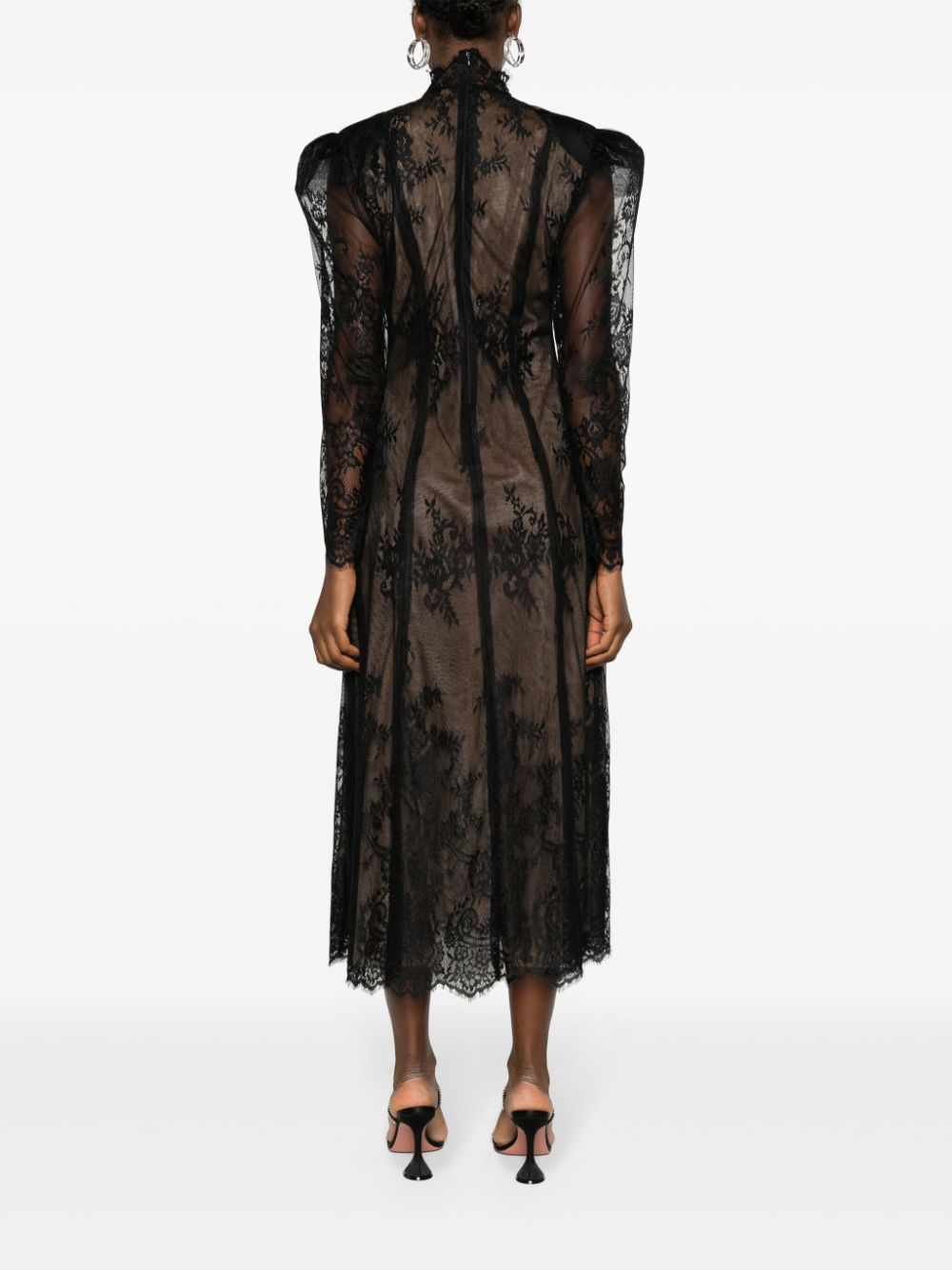 Shop Ana Radu Floral-lace Shoulder-pads Dress In Black