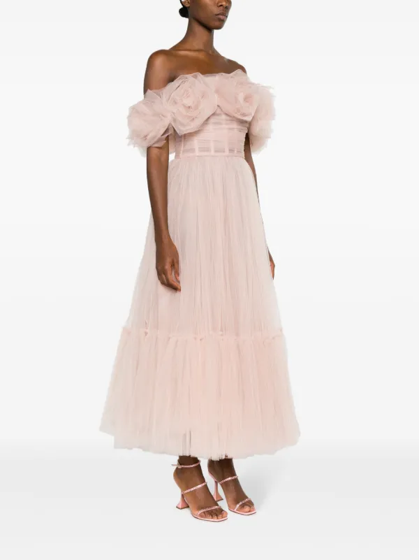Ana Radu floral-appliqu Tulle Midi Dress | Pink | FARFETCH