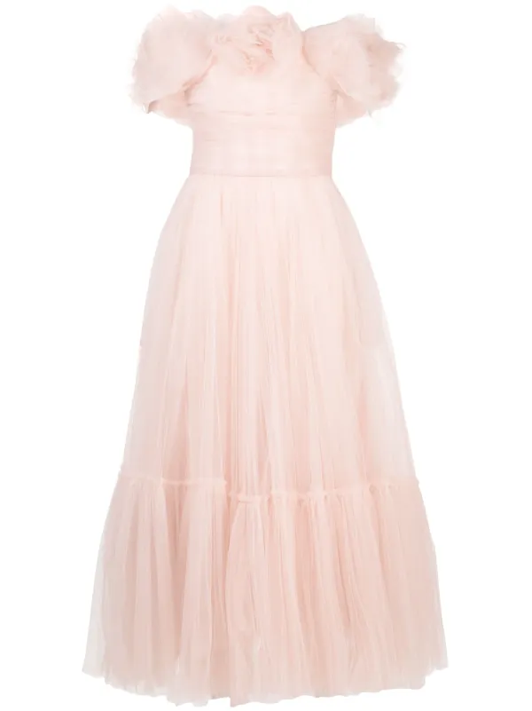 Ana Radu floral-appliqué Tulle Midi Dress Pink FARFETCH IN
