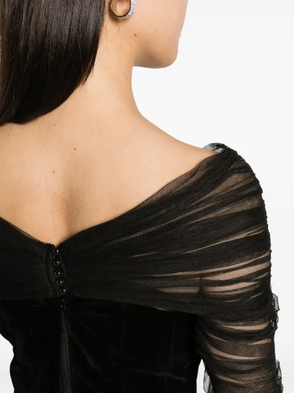 Ana Radu sheer-overlay off-shoulder Gown | Black | FARFETCH AO